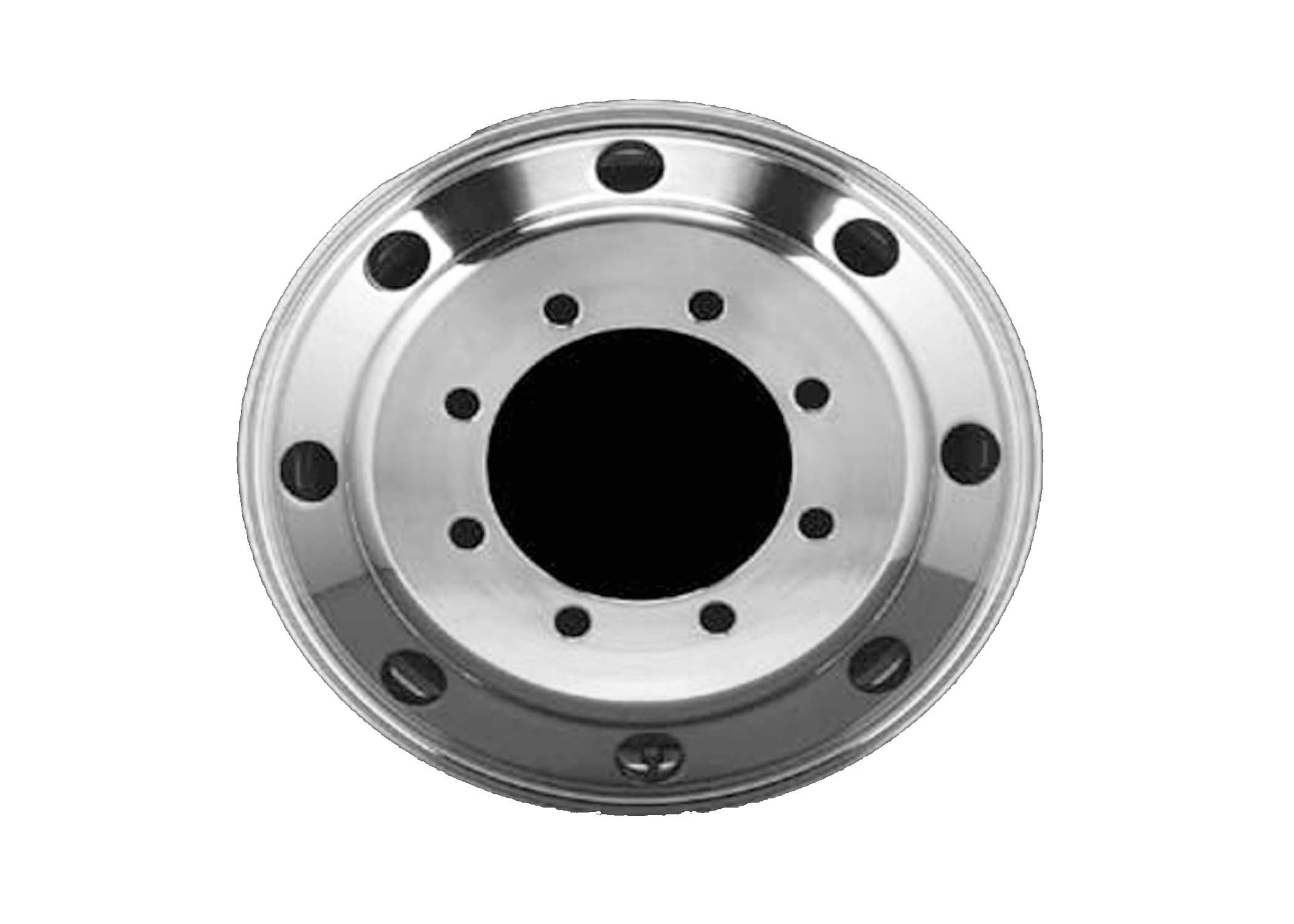 19.5" x 7-1/2" (8 LUG, 275MM BC. ALUMINUM HUB PILOT WHEEL POLISHED INSIDE)