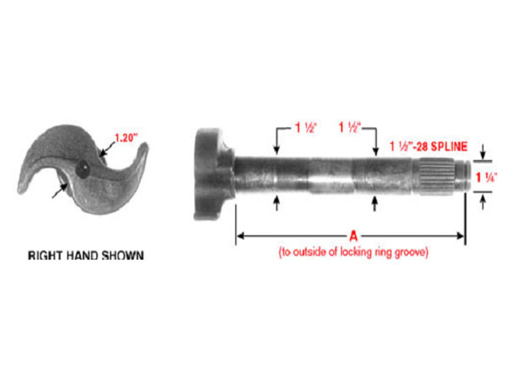 RH CAM SHAFT 15.687in, 28 SPLINE, 1.50 DIA.