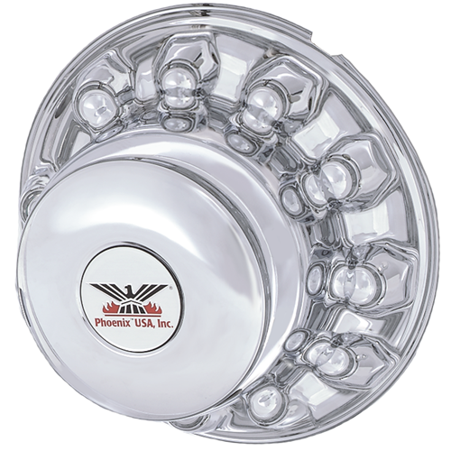 ONE REAR CHROME PLASTIC HUB COVER 10 LUG, 225MM ALUMINUM WHEELS