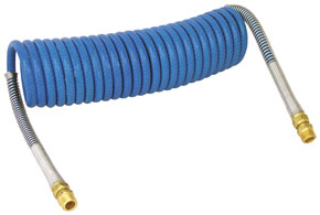 Product Image: COILED AIR HOSE 15′ (1/2in TUBE, 1/2in x 1/2in ENDS, PIGTAIL 6in TRACTOR, 6in TRAILER)(BLUE)