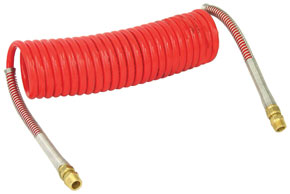 Product Image: COILED AIR HOSE 15′ (1/2in TUBE, 1/2in x 1/2in ENDS, PIGTAIL 6in TRACTOR, 6in TRAILER)(RED)