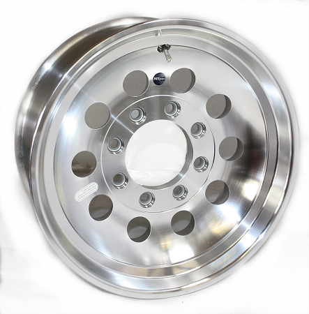 Product Image: 17.5in x 6 3/4in ALUMINUM SINGLE WHEEL (8 LUG, 6 1/2in BC)(4.90 PILOT, USE WITH 9/16″ STUD)