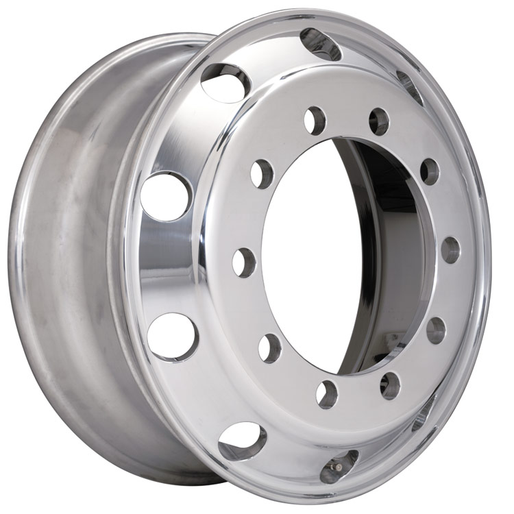 Product Image: 22.5″ x 9.00″ 10 HOLE HUB PILOTED ALUMINUM WHEEL POLISHED OUTSIDE