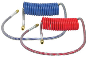 Product Image: SET COILED AIR HOSE 15′ (1/2in TUBE, 1/2in x 1/2in ENDS, PIGTAIL, 40in TRACTOR, 12in TRAILER)